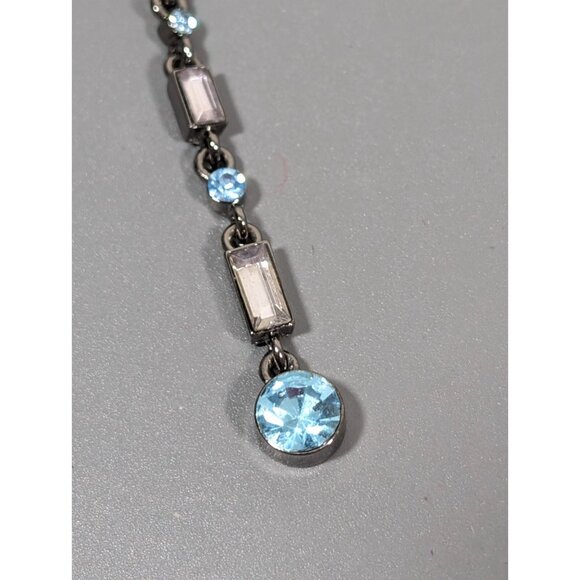 Guess Blue Rhinestone Baguette Tennis Y-Drop Necklace 18 in - Picture 4 of 8